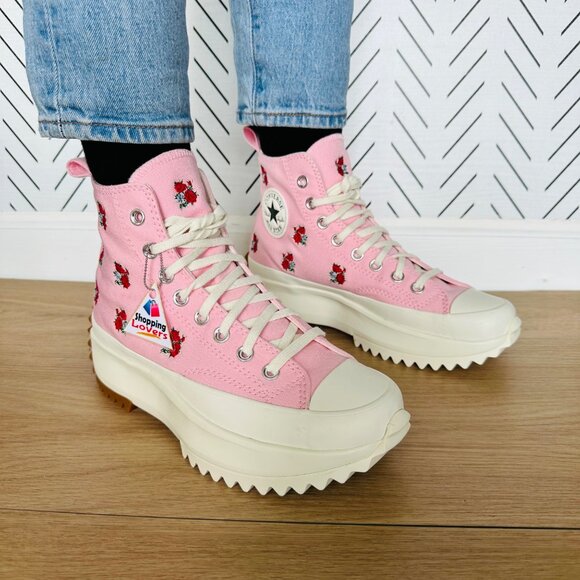 ❤️Converse Run Star Hike Hi Sz 11 Women's Shoes Pink Red Roses Sneaker A05192C❤️ - Picture 4 of 12